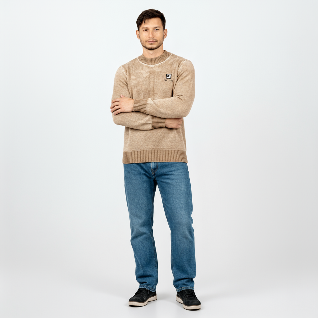 IMG_0841 Point Zero Men’s Premium Winter Sweater – Beige | Warm Knitwear | Casual Winter Fashion - Image 1