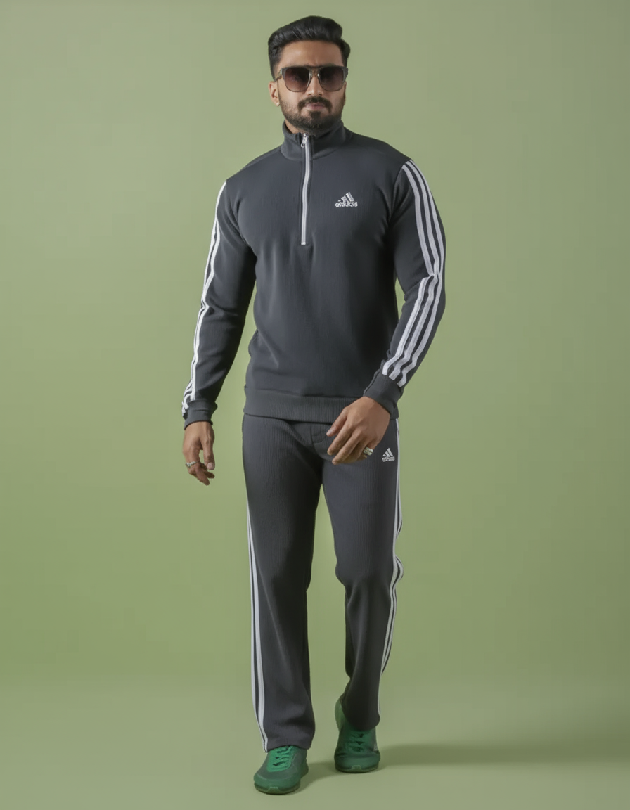 a_Also_wear_the_trouse Men’s Premium Sports Tracksuit – Black | 3-Stripe Athletic Wear | Winter Gym & Casual Outfit - Image 1