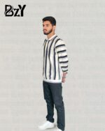 Men’s Premium Old Money Striped Zip Collar Sweater – White & Dark Blue | Winter Collection - Image 3