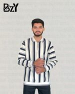 Men’s Premium Old Money Striped Zip Collar Sweater – White & Dark Blue | Winter Collection - Image 2