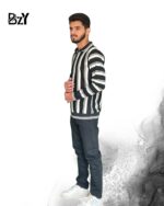 Men’s Old Money Black & White Vertical Striped Shirt | Premium Long Sleeve Classic Elegance - Image 3