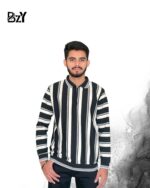 Men’s Old Money Black & White Vertical Striped Shirt | Premium Long Sleeve Classic Elegance - Image 2