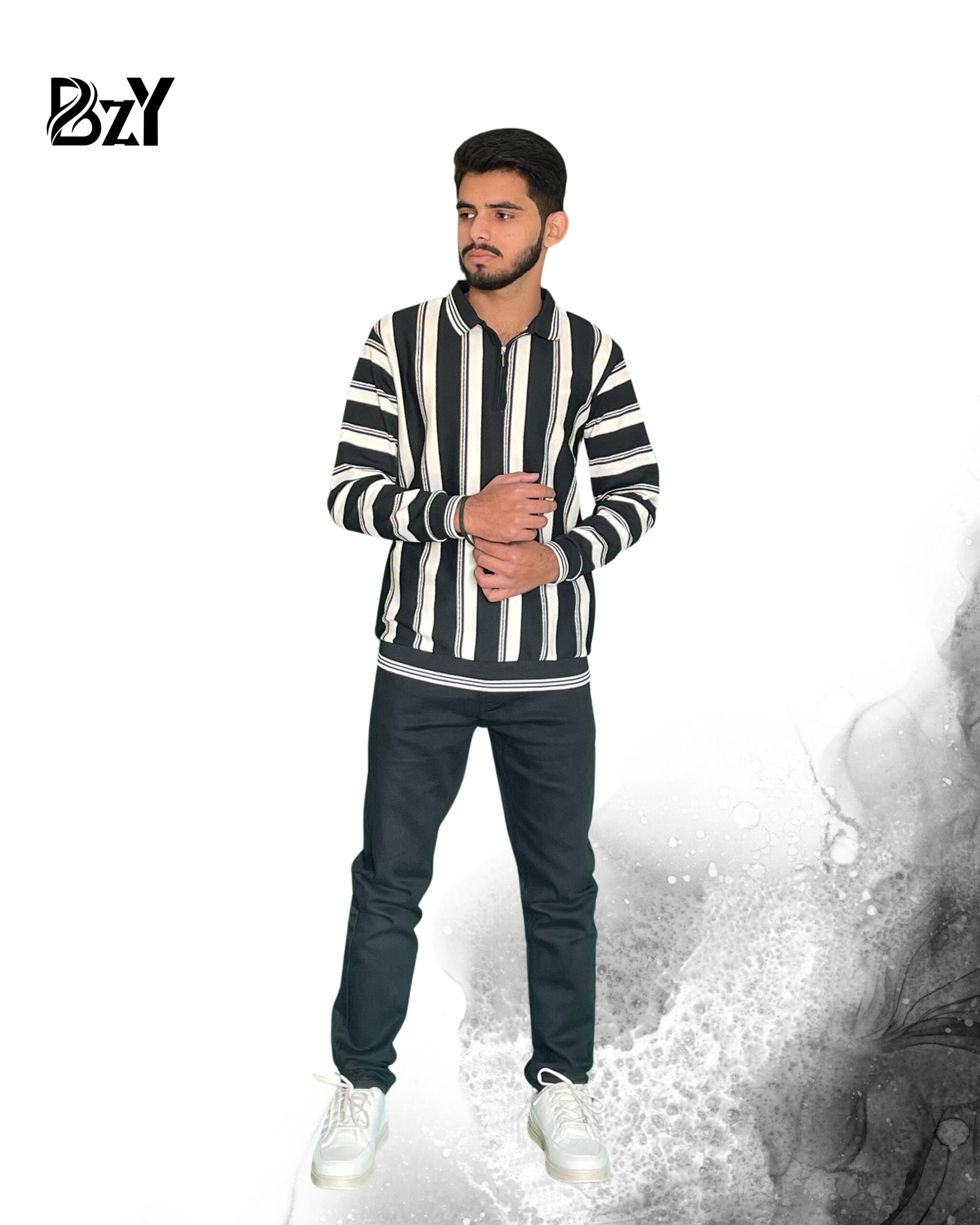 black old money Men’s Old Money Black & White Vertical Striped Shirt | Premium Long Sleeve Classic Elegance - Image 1