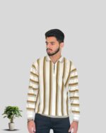 Men’s White & Light Golden Striped Old Money Shirt – Premium Casual Wear | 2025 Collection - Image 2