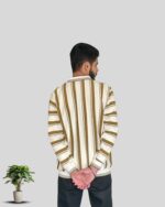 Men’s White & Light Golden Striped Old Money Shirt – Premium Casual Wear | 2025 Collection - Image 4